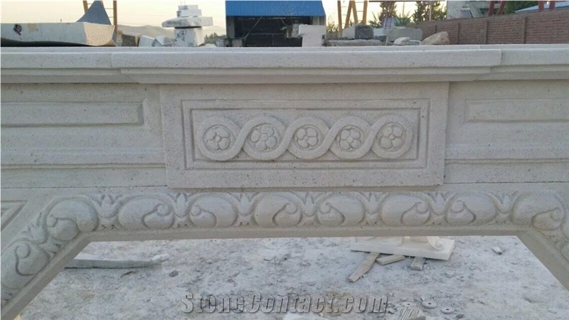 White Sandstone Hand Carving Fireplace Mantel Low Price