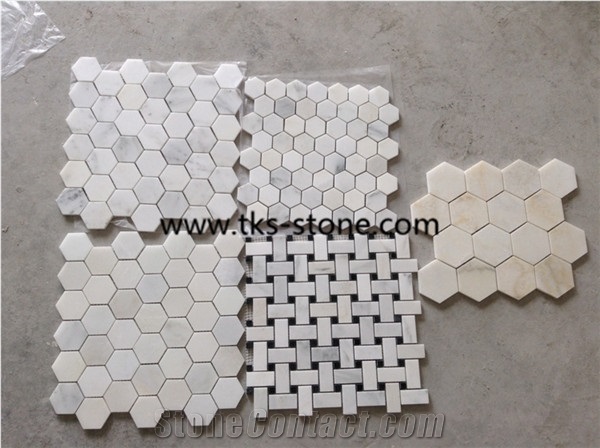 Silver White Marble Mosaic,Hexagon Mosaic, White Marble Mosaic Tiles, Mosaic Pattern