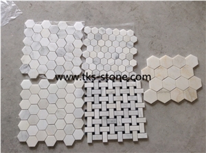 Silver White Marble Mosaic,Hexagon Mosaic, White Marble Mosaic Tiles, Mosaic Pattern