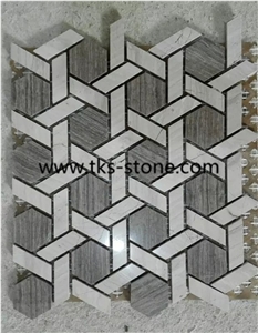 Wooden Marble Mosaic Tiles,Polished Mosaic,Hexagon Mosaic,Wall Mosaic,