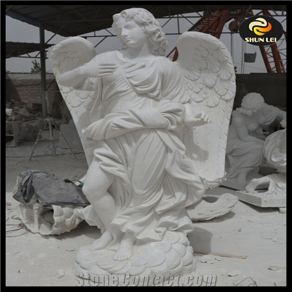 Pure White Decorative Religious Angel Garden Marble Stone Statue