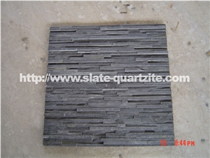 Black Slate Tight Fine Strip Cultured Stone Veneer, Cultured Stone Wall Cladding, Ledger Stacked Stone Veneer, Thin Ledgestone Veneer