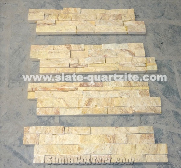 Yellow Quartzite Cultured Stone Veneer, Cultured Stone Wall Cladding, Ledger Stacked Stone Veneer, Thin Ledgestone Veneer