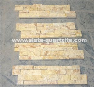 Yellow Quartzite Cultured Stone Veneer, Cultured Stone Wall Cladding, Ledger Stacked Stone Veneer, Thin Ledgestone Veneer