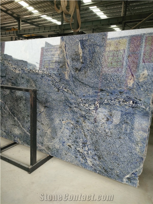 Brazil Granite Azul Bahia,Polished Blue Granite Gangsaw Slab for Wall Decoration