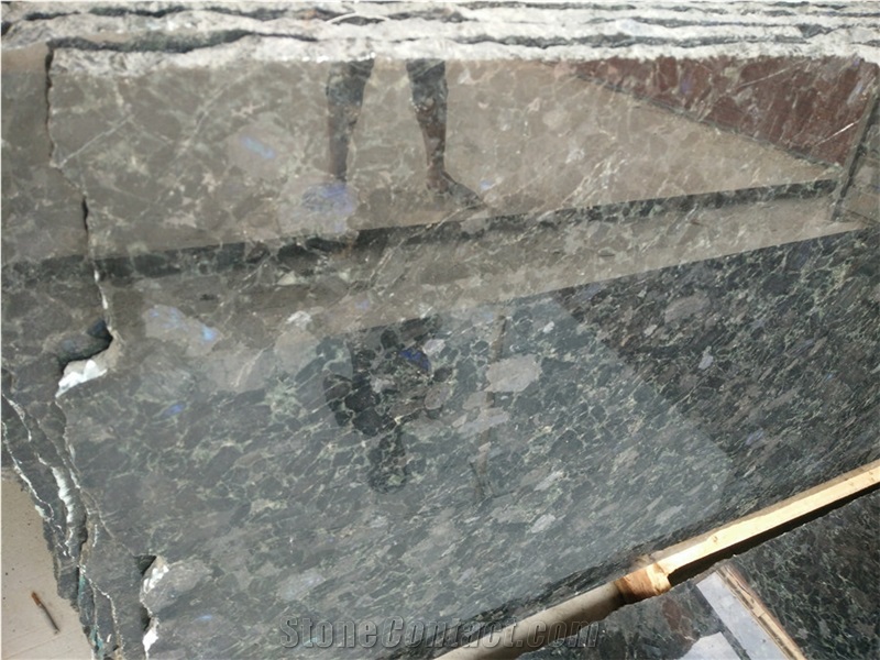 Ukraine Volga Blue Granite,Polished Labratorite Slab with Green Shade ,Applicated on Interior Facing Wall