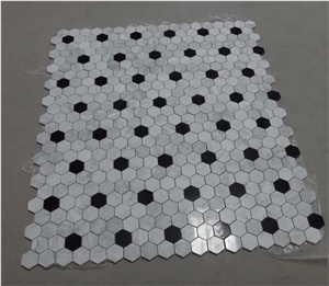 Hexagon Carrara White Marble Mosaic Black and White Floor Mosaic Tile for Wall Cladding