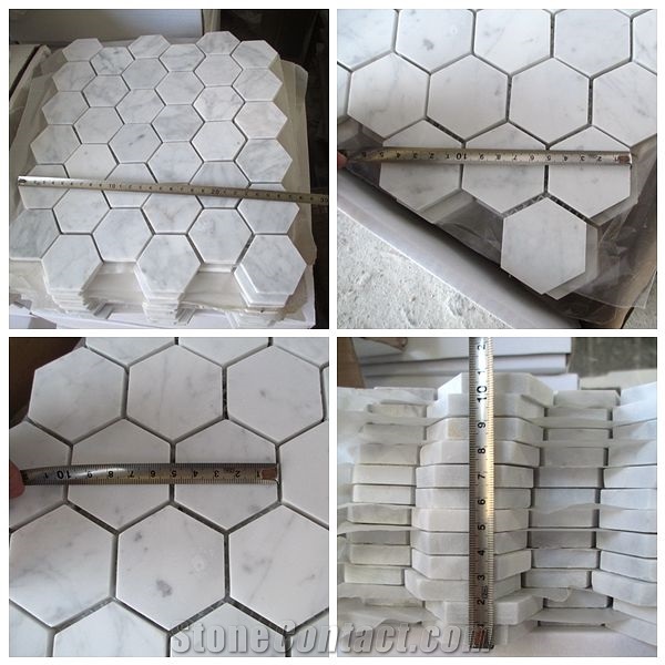 Hexagon Carrara White Marble Mosaic Tiles for Wall and Floor