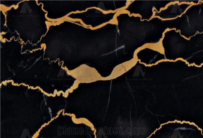 Golden Portoro marble tiles & slabs, black marble flooring tiles