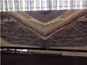 Luxury Marble Bookmatch Golden Coral Marble Tile & Slab for Interior Decoration