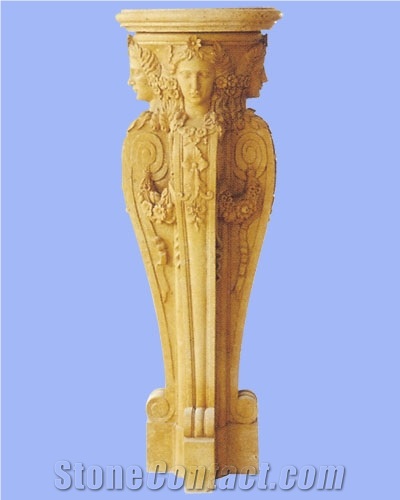 Beige Limestone Sculptured Columns Post /Western Style Pillar