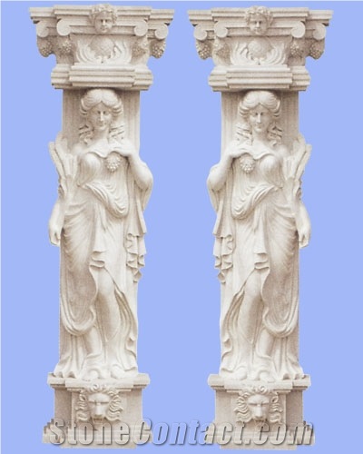 Beige Limestone Sculptured Columns Post /Western Style Pillar