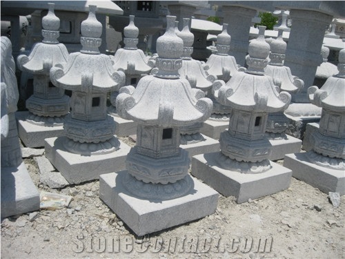 China G603 Bianco Sardo Grey Granite Sculptured Japanese Lanterns / Landscaping Stone