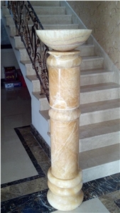 China Honey Onyx Handcarved Scluptured Column /China Beige Onyx Pillar
