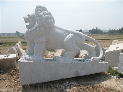 G603 / G602 Bianco Sardo Grey Granite Lion Handcarved Sculptures /China Sesame Grey Granite Animal Landscape Sculptures