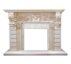 Handcarved Flower Beige Limestone Fireplace Decorating/ Interior Building Stone/ Fireplace Mantel