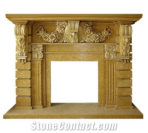 Handcarved Flower Beige Limestone Fireplace Decorating/ Interior Building Stone/ Fireplace Mantel