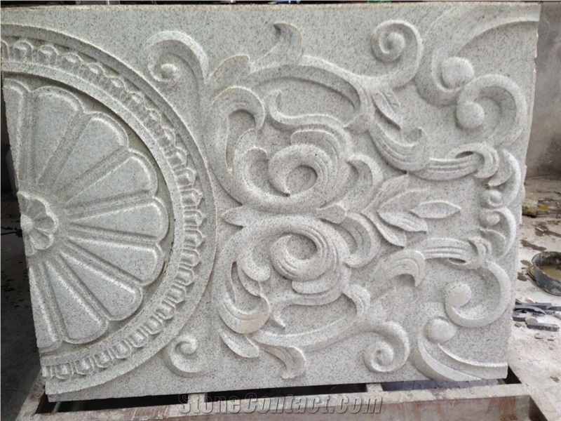 Handcarved Flower Shaped Grey Granite Relief /Bianco Sardo Engravings for Walling