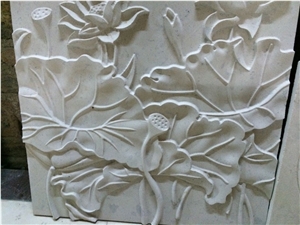 Handcarved Flower Shaped Grey Granite Relief /Bianco Sardo Engravings for Walling