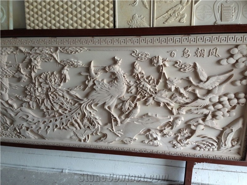 Handcarved White Limestone Relief Engravings for Walling