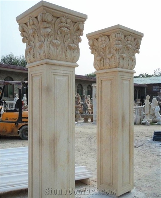 Jura Beige Limestone Roman Handcarved Sculptured Columns