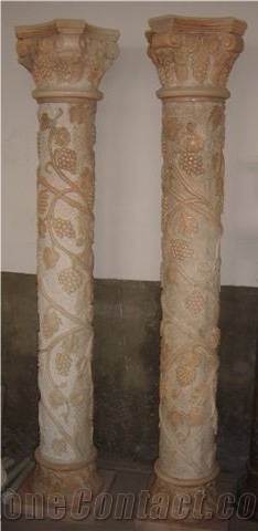 Red Marble Handcarved Sculptured Columns/Asian Style Columns