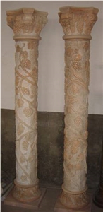 Red Marble Handcarved Sculptured Columns/Asian Style Columns