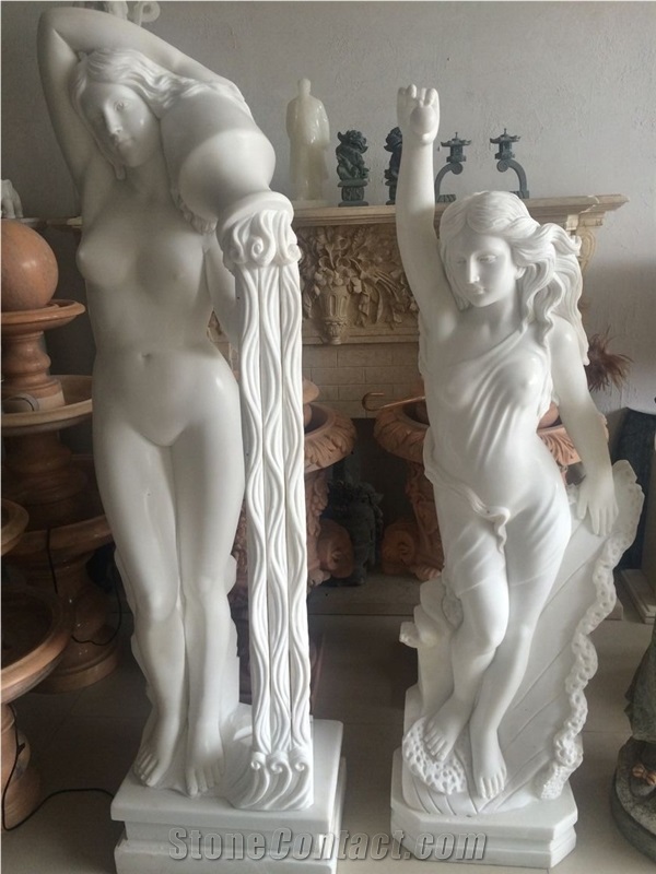 Snow White Marble Human Sculpture /China Pure White Marble Handcarving Western Statues