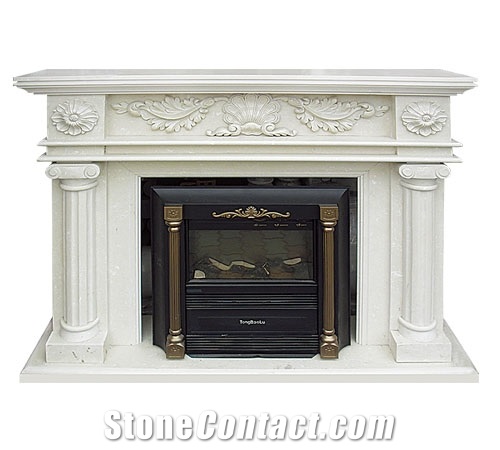 White Marble Fireplace Flower Handcarved with Column Sculptured Western Style