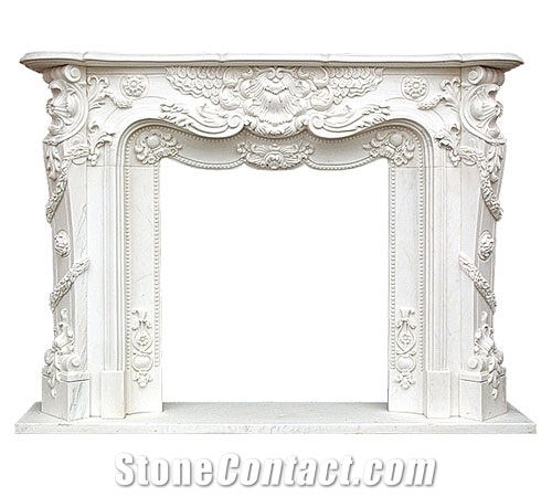White Marble Fireplace Hand Carving Western Style / Fireplace Hearth