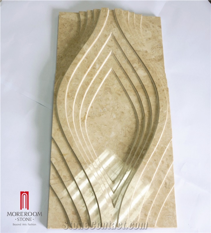 Beige Color Water-Jet Marble Marble Engraving for Wall Decoration