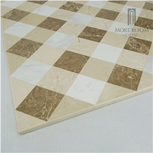 Classical Grid Mosaic Pattern Beige Marble Tile & Slab Laminated Marble Panel
