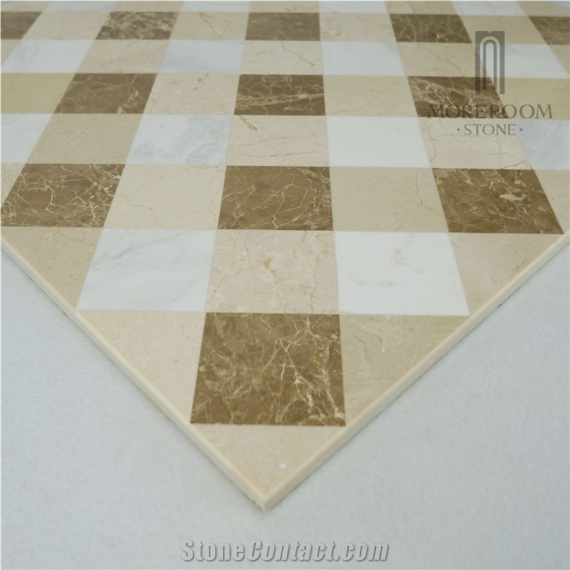 Classical Grid Mosaic Pattern Beige Marble Tile & Slab Laminated Marble Panel