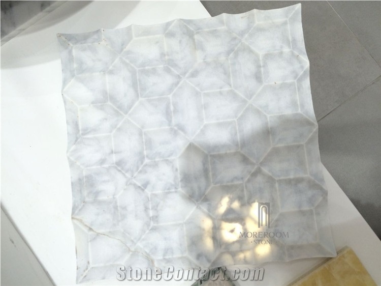 Italy Carrara White Marble Tiles 3d Molding, Polished Natural Marble Background Decor Yunfu Factory Price