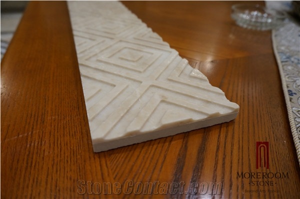 Yunfu 3d Decors Border Wall Background Molding Decor Beige Marble Inlay Marble Tiles