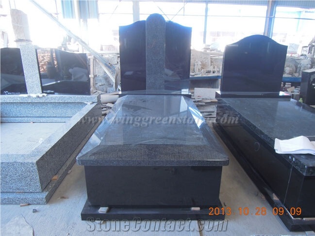 Black Granite Family or Cemetery Tombstone Beida Black Granite Headstone Monuments, Winggreen