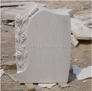 White Marble Engraved Headstone, White Marble Tombstone Headstone Monuments, Winggreen