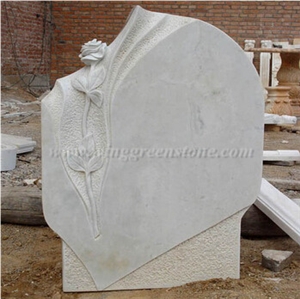 White Marble Engraved Headstone, White Marble Tombstone Headstone Monuments, Winggreen