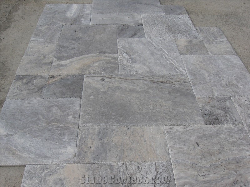 Silver Travertine Tiles, Pattern Flooring Tiles, Grey Travertine Wall Tiles