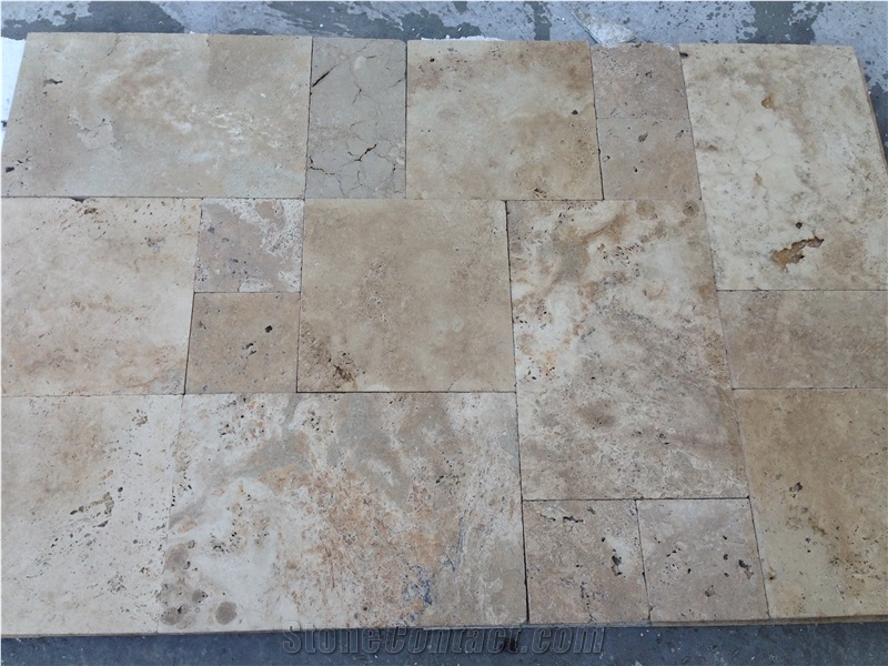 Travertine Classic Mix Tile Pattern, Beige Travertine Tiles, Flooring Pattern Tiles