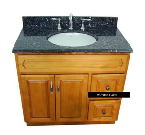 Blue Pearl Granite Vanitytop on Bathroom Wood Cabinet