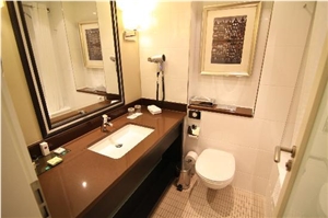 Brown Engineered Quartz Vanitytop for Renaissance Motel by Marriott