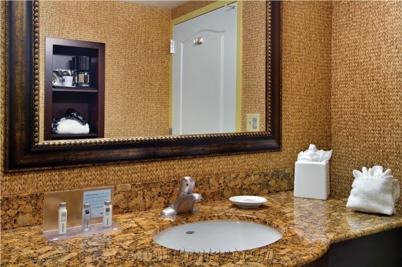 Custom Bathroom Bowed Vanitytop by Granite Giallo Fiorito for Franchised Hampton Inn Hotel