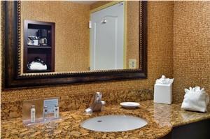 Custom Bathroom Bowed Vanitytop by Granite Giallo Fiorito for Franchised Hampton Inn Hotel