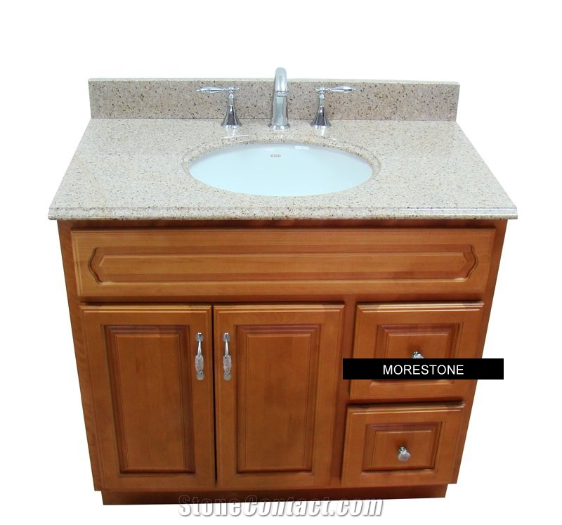 Golden Yellow Granite Vanitytop Onto Bathroom Wood Cabinet