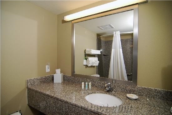 Granite Padang Grey Bathroom Countertop with Backsplash and Skirt for Quality Inn Motel