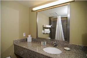 Granite Padang Grey Bathroom Countertop with Backsplash and Skirt for Quality Inn Motel