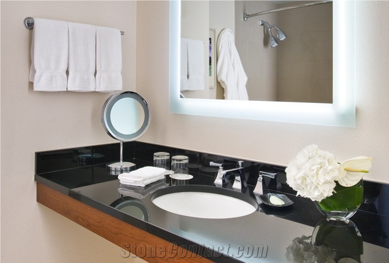 Hotel Vanity by Granite Absolute Black with Wood Apron for Westin by Starwood