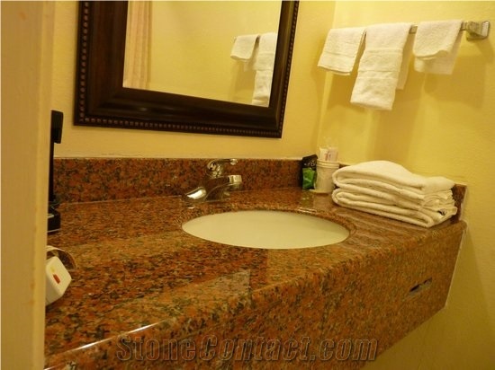 Maple Leaf Red Granite Bathroom Countertop for Super 8 Motel