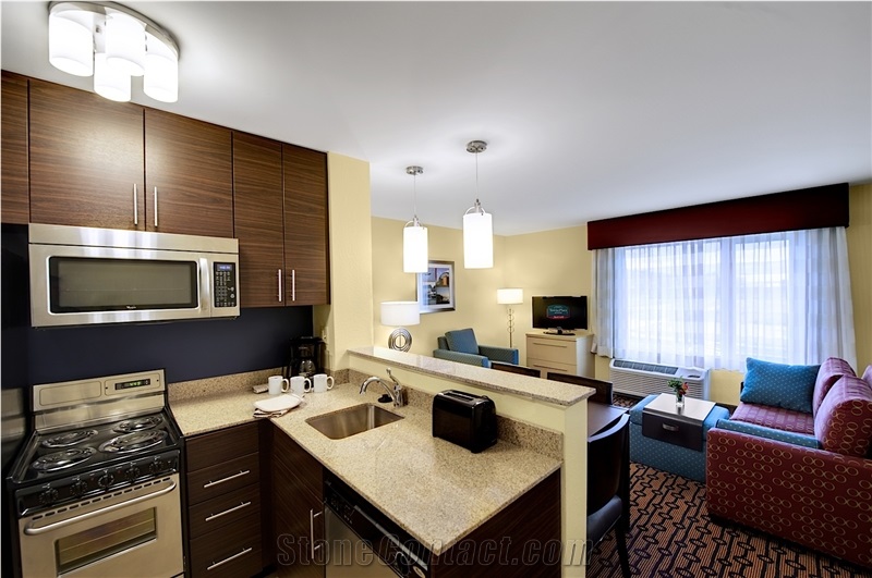 Prefab Granite Kitchenette Countertops with Wall Cap by Granite Golden Yellow for Towneplace Suites